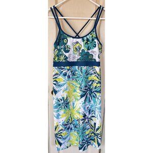 Prana Womens XL Blue Floral Spaghetti Strap Fit & Flare Dress